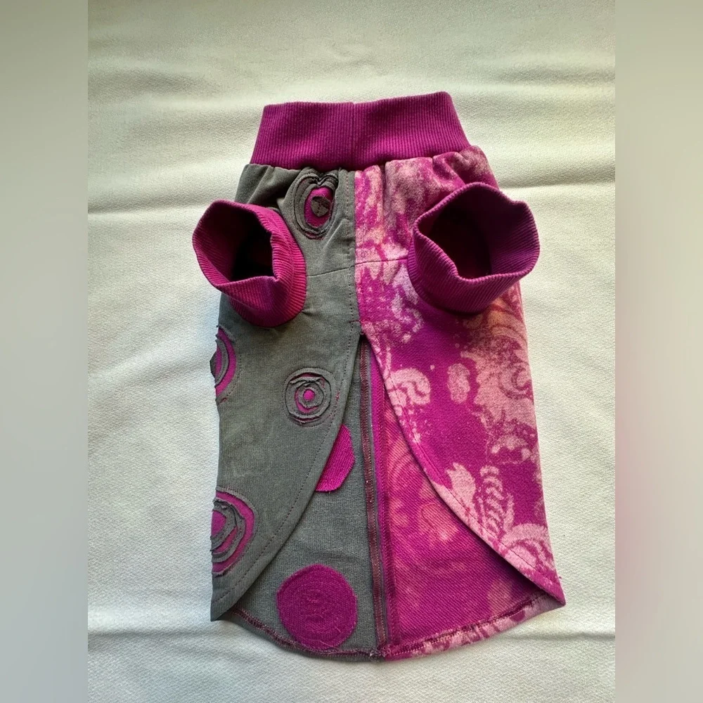 Upcycled Dog Sweater | Medium | Pink & Gray | One-of-a-Kind